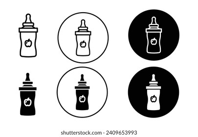 Baby food plastic bottle vector icon set collection. Baby food plastic bottle Outline flat Icon.