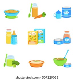 Bebê de alimentos e produtos conjunto de ícones