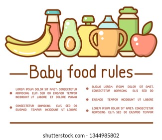 Baby food rules placard flat concept. There is space for your text
