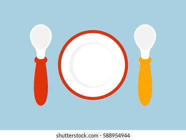 Baby Food Set With A Plate And Two Spoons