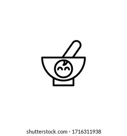 Baby food vector icon in linear, outline icon isolated on white background