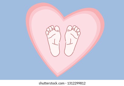 baby foot with a heart, hand drawn style vector design illustrations