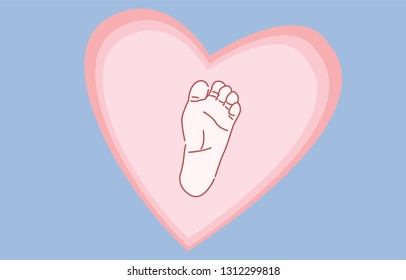 baby foot with a heart, hand drawn style vector design illustrations