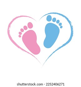 Baby foot print. Blue and pink colors. Isolated on white background