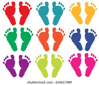 Baby Foot Print Colorful Vector Background