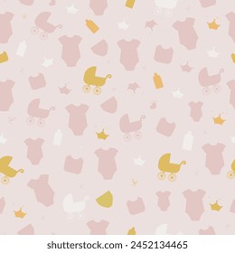 Estampado de pie del bebé y patrón de corazones con fondo rosa