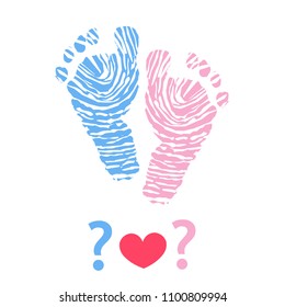 Baby foot print made of finger prints. Baby gender reveal symbol