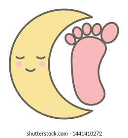 baby foot print with moon kawaii character