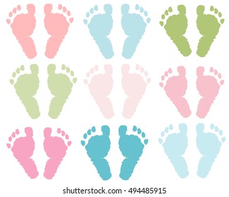 Baby Foot Print Pastel Colored Vector Illustration Background