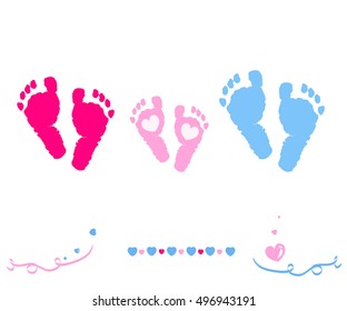 Baby Foot Prints With Family Foot Prints Vector Illustration Background