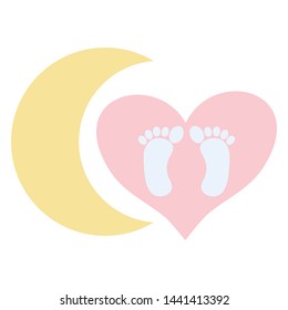 baby foot prints in heart love and moon