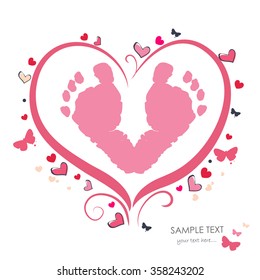 Baby Foot Prints With Heart Baby Shower Greeting Card