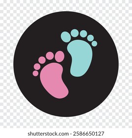 Baby Foot prints icon. Pink, blue, white and black baby footprints icon. Isolated on white background. Vector illustration. Variety baby Foot Design. 