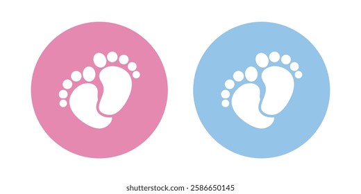 Baby Foot prints icon. Pink, blue, white and black baby footprints icon. Isolated on white background. Vector illustration. Variety baby Foot Design. 