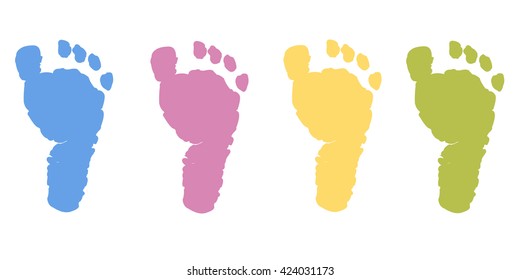 Baby Foot Prints Pastel Color Vector