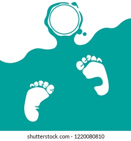 Baby foot prints, step in art, greeting card, poster vector