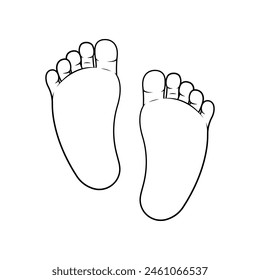 Baby foot soles line art isolated on white background.