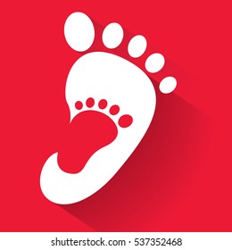 Baby Footprint In Adult Foot Icon. Kids Shoes Store Icon. Family Sign. Parent And Child Symbol. Adoption Emblem. Charity Campaign. Vector Illustration