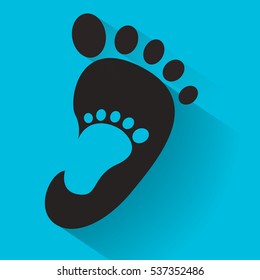 Baby Footprint In Adult Foot Icon. Kids Shoes Store Icon. Family Sign. Parent And Child Symbol. Adoption Emblem. Charity Campaign. Vector Illustration