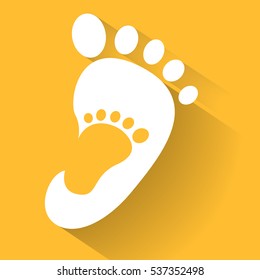 baby footprint in adult foot icon. Kids shoes store icon. Family sign. Parent and child symbol. Adoption emblem. Charity campaign. Vector illustration
