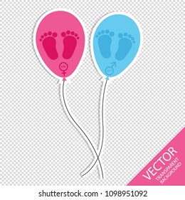Baby Footprint And Balloons - Girl And Boy Icons - Isolated On Transparent Background