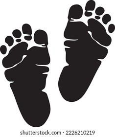 Baby Footprint Black and White Vector Illustration. Footsteps.