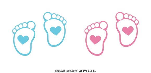 baby footprint blue pink vector design illustration isolated background