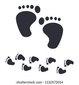 Baby footprint and children's tracks icons isolated on a white background.