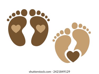 baby footprint , footsteps, Baby Feet Hearts,  vector illustration.