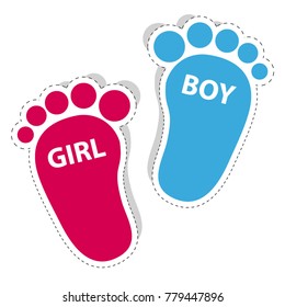 Baby Footprint - Girl And Boy Outline Icons With Shadow