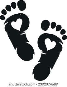 Baby footprint with hearts isolated on white. Vector