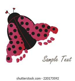Baby footprint with ladybug vector greeting card