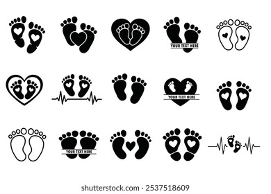 Baby Footprint Silhouette Bundle, Footsteps Icon Set.