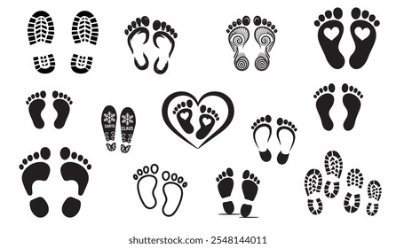 Baby Footprint Silhouette Bundle, Footsteps Icon Set.