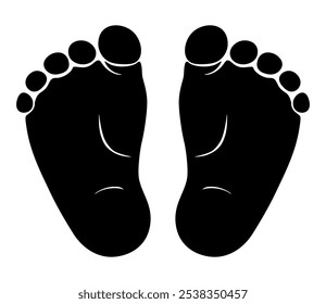 Baby footprint silhouette. Baby feet vector illustration, isolated on a white background.