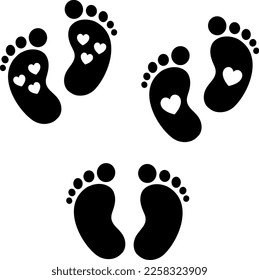 baby footprint silhouette new born set illustration isolated on white background