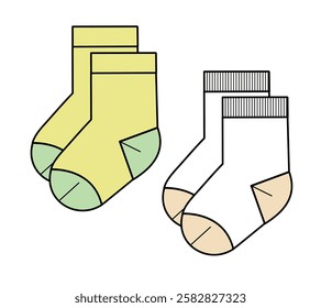 Baby footprint socks technical flat design vector mockup template.