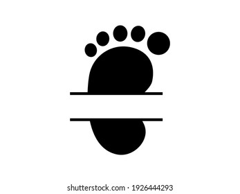 Baby footprint split frame monogram. Vector illustration for poster