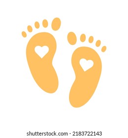 Baby footprint yellow icon on white background. Vector illustration.	