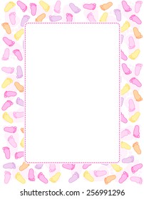 Baby footprints frame with empty white space in middle