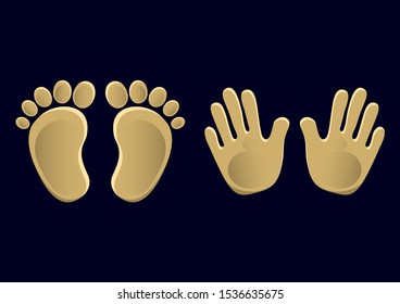 Baby footprints and handprints, icon. Abstract concept. Flat design. Vector illustration on a black background.