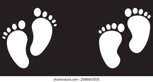  Baby footprints icon isolated on white background. Baby feet sign. Set icons colorful. Vector Illustration,  baby feet icon over black background. eps 10