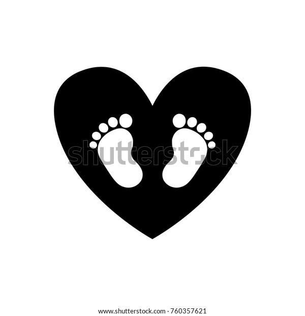 白い背景に黒い心のアイコンの内側に赤ちゃんの足跡 白黒のベクター画像イラスト ロゴ アイコン のベクター画像素材 ロイヤリティフリー