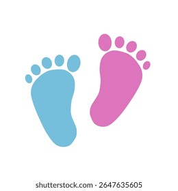 baby footprints in pink and blue, representing boy and girl. Ideal for gender reveal themes, baby showers, or child-related graphic designs