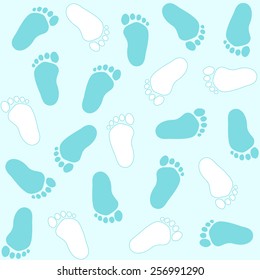 Baby footprints seamless pattern in blue