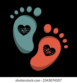 baby footstep with heartbeat line pulse wave