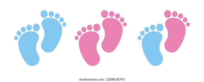 Baby footsteps vector illustration set - pairs of pink and blue footprints in flat style. Vector 10 eps.