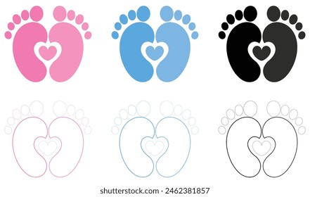 Baby-Schritte-Vektorillustration-Set - Paare von rosa und blauen Fußabdrücken im flachen Stil. weißer Hintergrund. eps 10