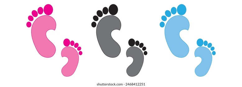  Baby footsteps vector illustration set - pairs of pink and blue footprints in flat style