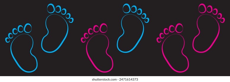 Baby footsteps vector illustration set - pairs of pink and blue footprints in flat style.